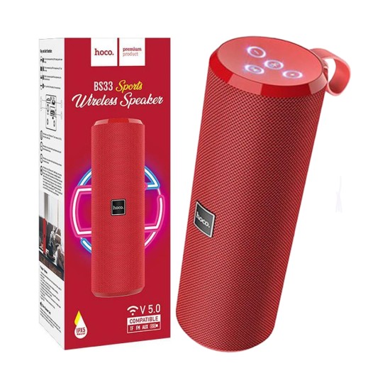 Hoco Sports Wireless Speaker BS33 Voice FM/TF/AUX/USB 1200mAh BT V5.0 Red Hoco Sports Wireless Speaker BS33 Voice FM/TF/AUX/USB 1200mAh BT V5.0 Red